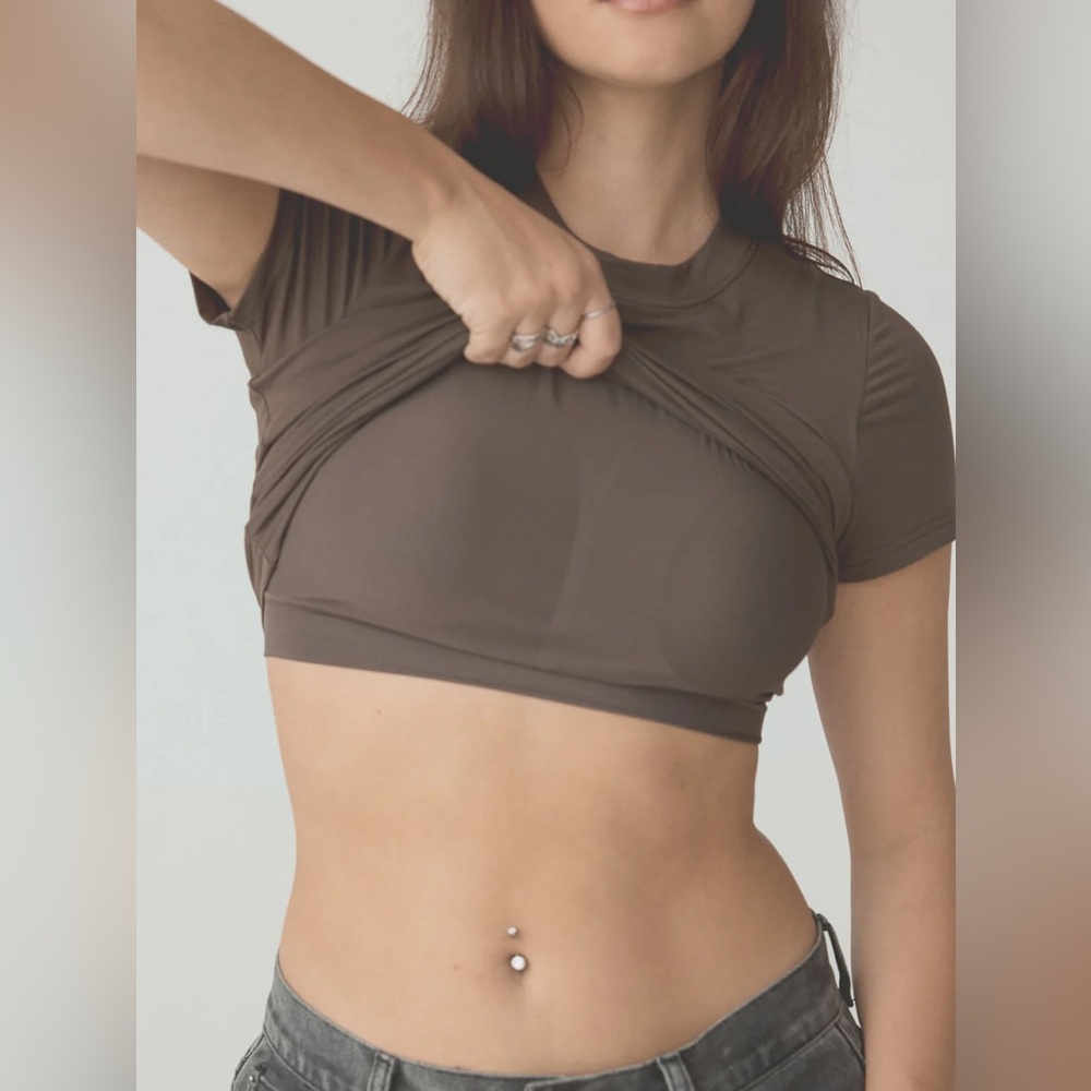 Klassy Network Solid Crew Neck Braless T-Shirt - Picture 2 of 9